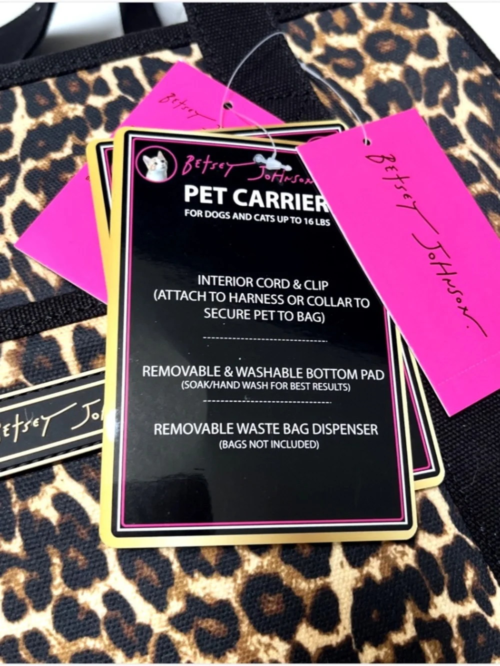 Betsey Johnson Leopard Pet Carrier Bag Dog Cat Tote Canvas 16lb NWT Animal Print